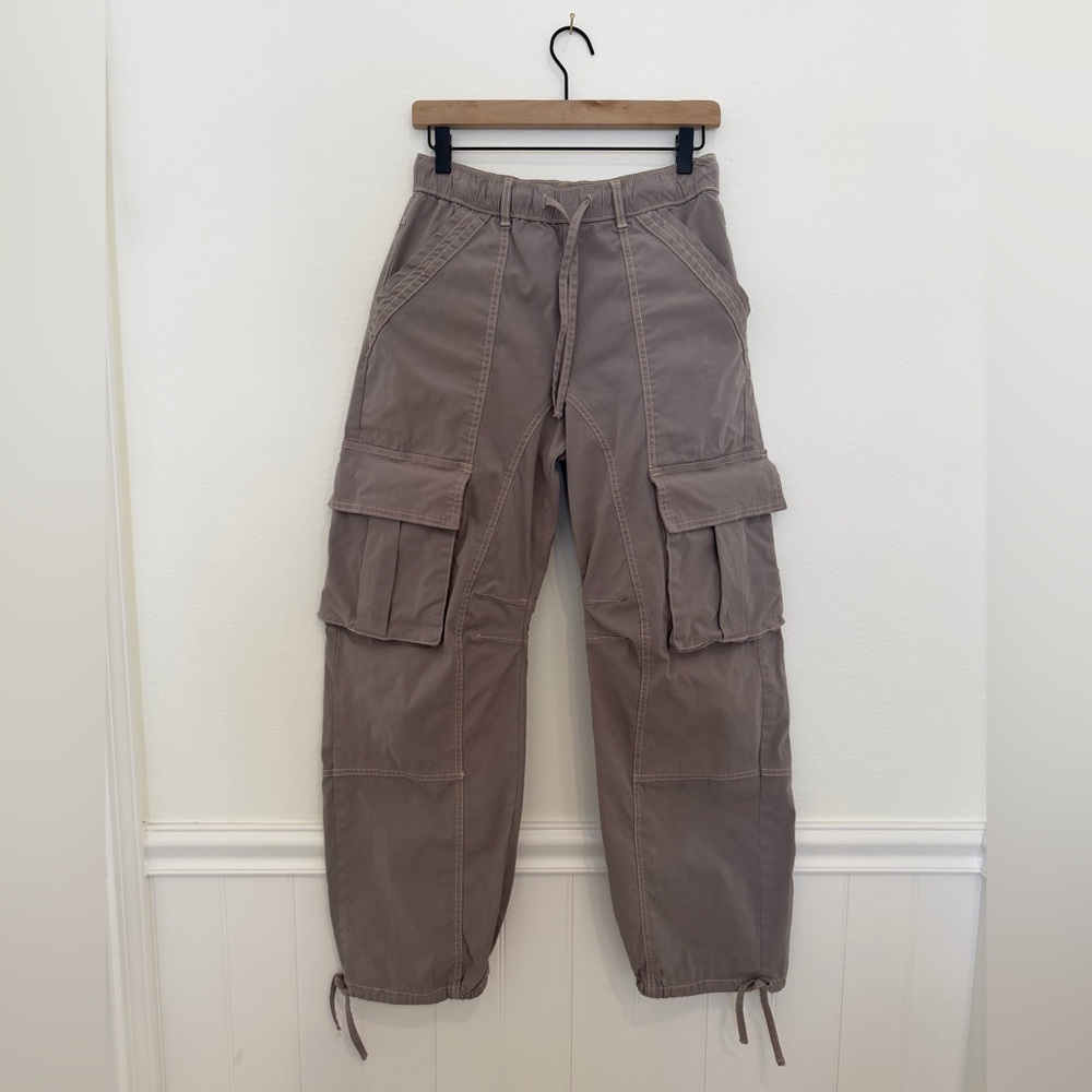 ZARA Cargo Jogger Pants Gray/Taupe Utility Parachute Drawstring Cotton - Size 2
